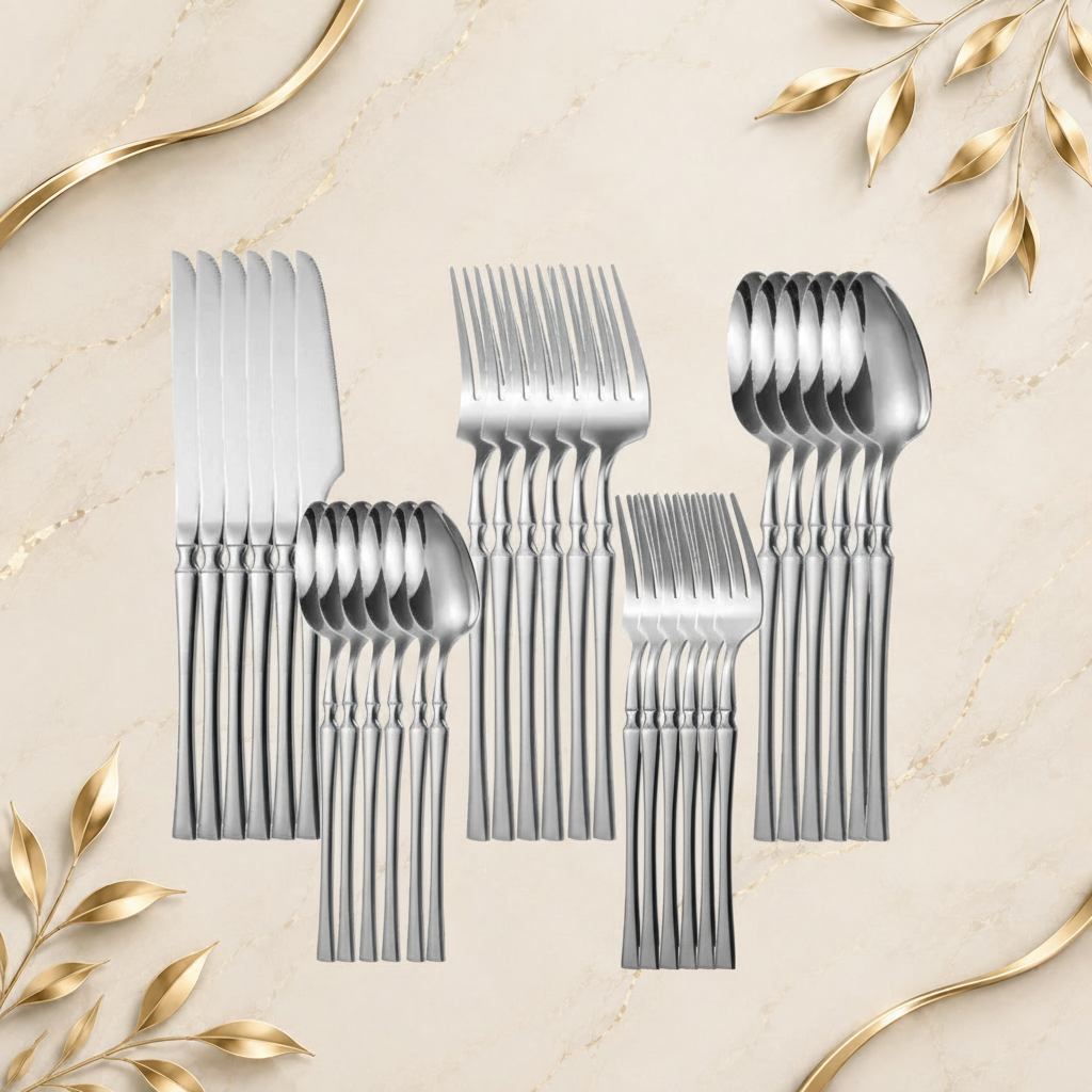 Silver Flatware Set on Brand Background