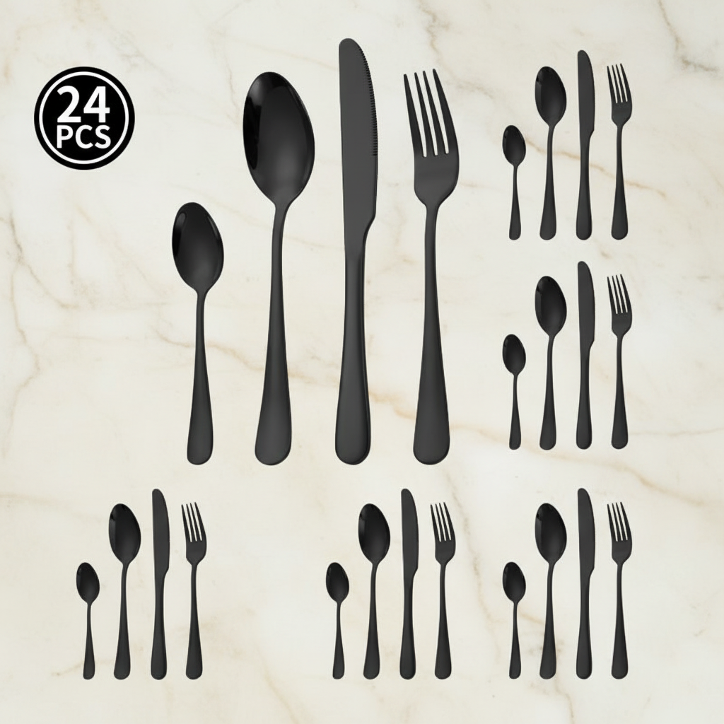 24pcs Black Flat-lay on Cream Marble