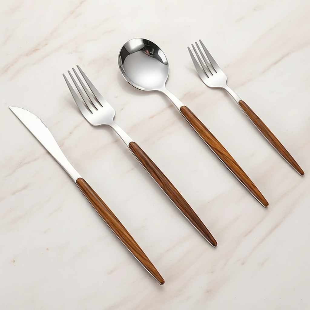 4-piece cutlery on cream marble