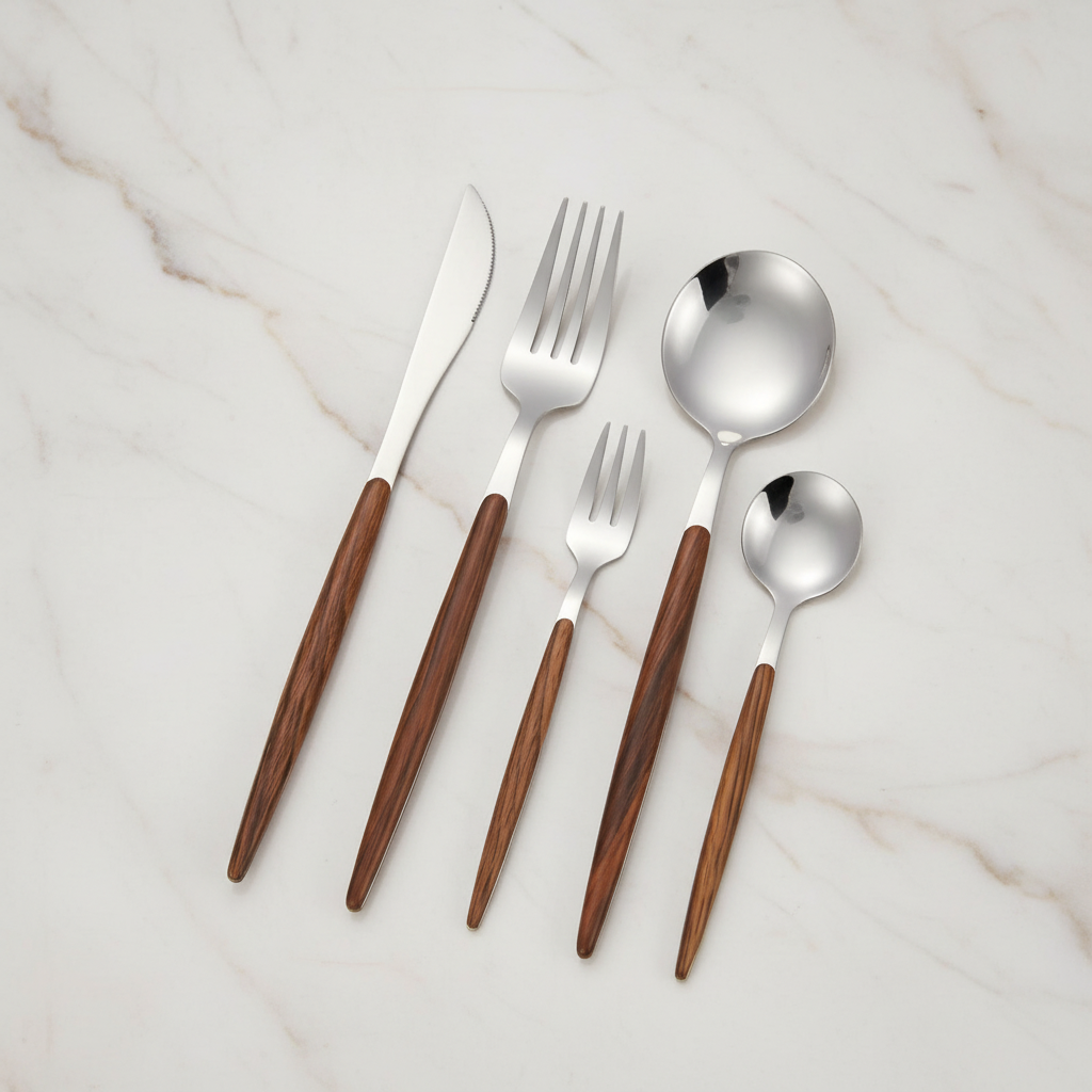 5-piece cutlery diagonal on cream marble