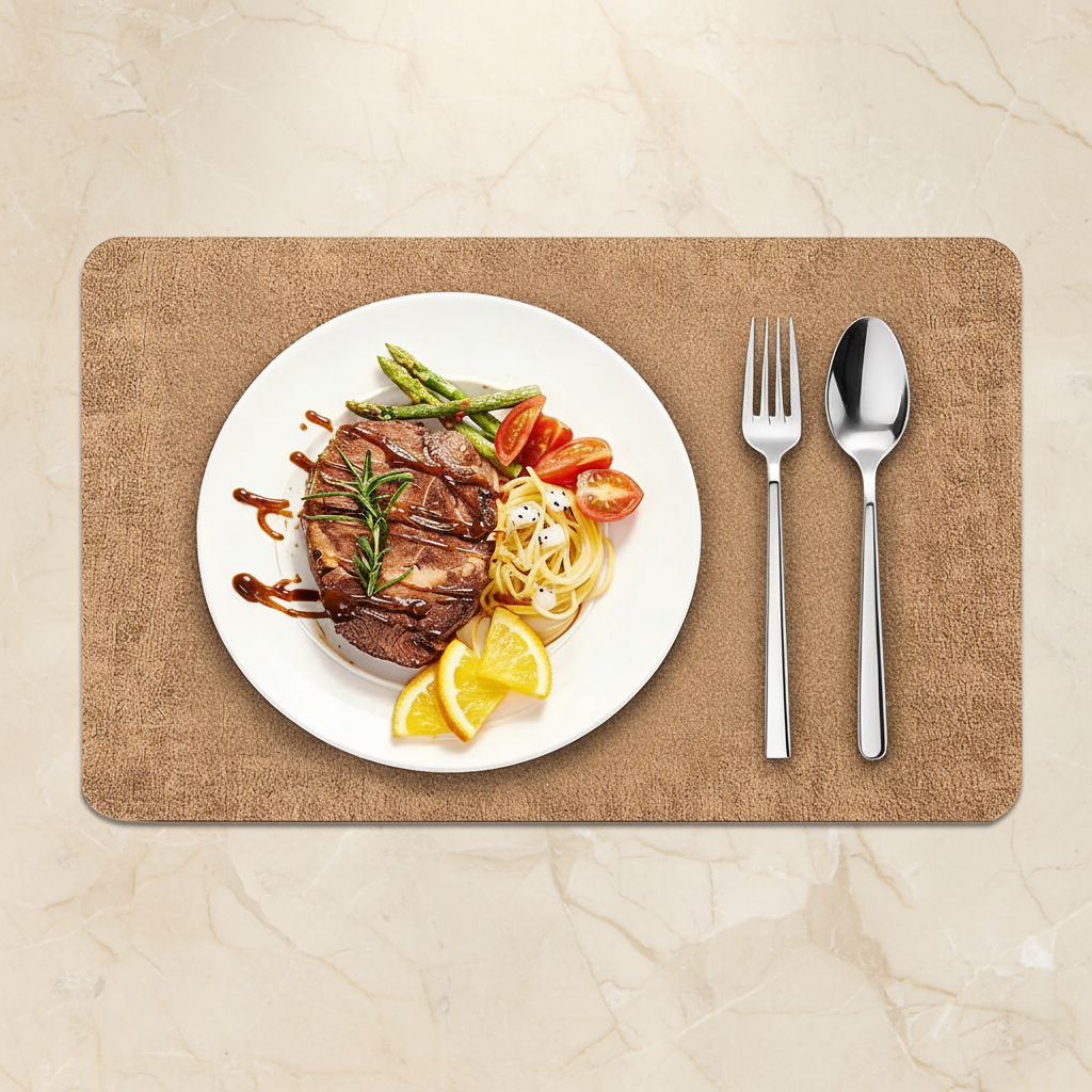 Brown Placemat Steak Flat Lay