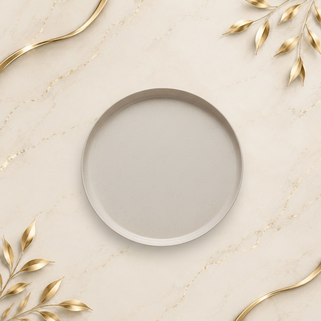 Cream Plate – Marble Gold Background
