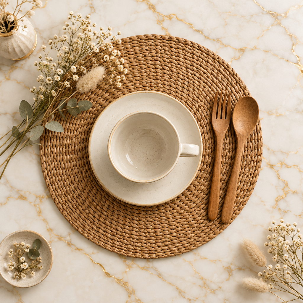 Cup and Cutlery Flat Lay