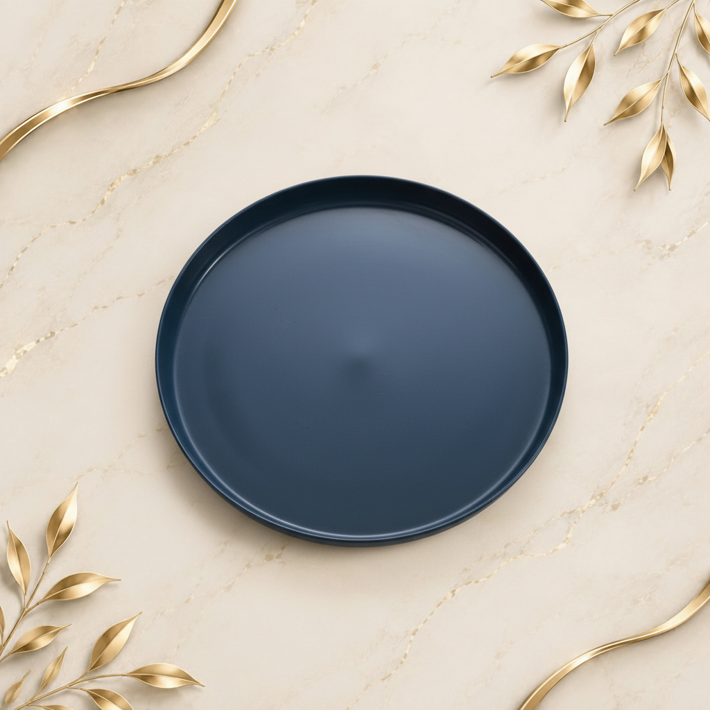 Dark Blue Plate – Marble Gold Background