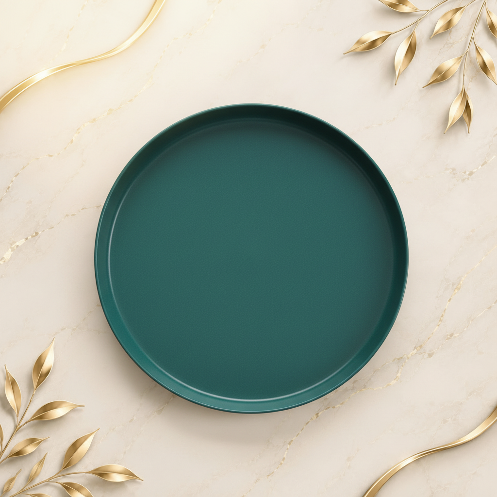 Dark Green Plate – Marble Gold Background