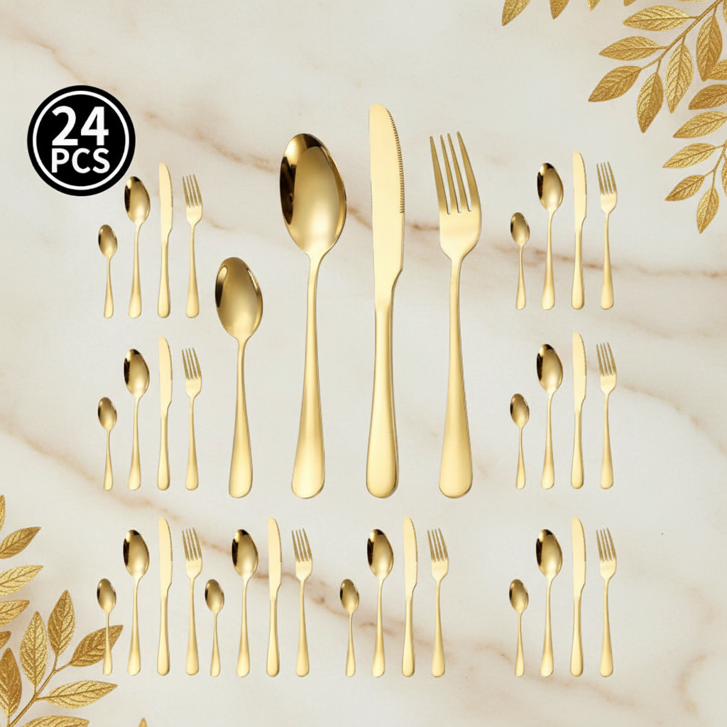 Gold 24pcs on Cream Marble