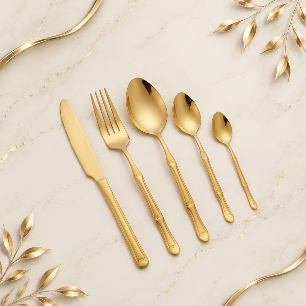 Gold Flatware on Brand Background