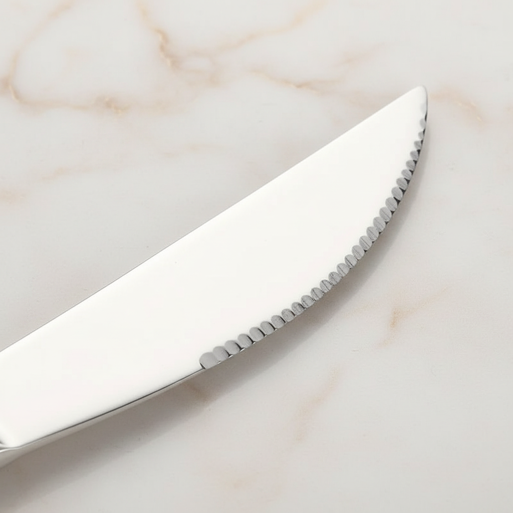 Knife blade detail on cream marble