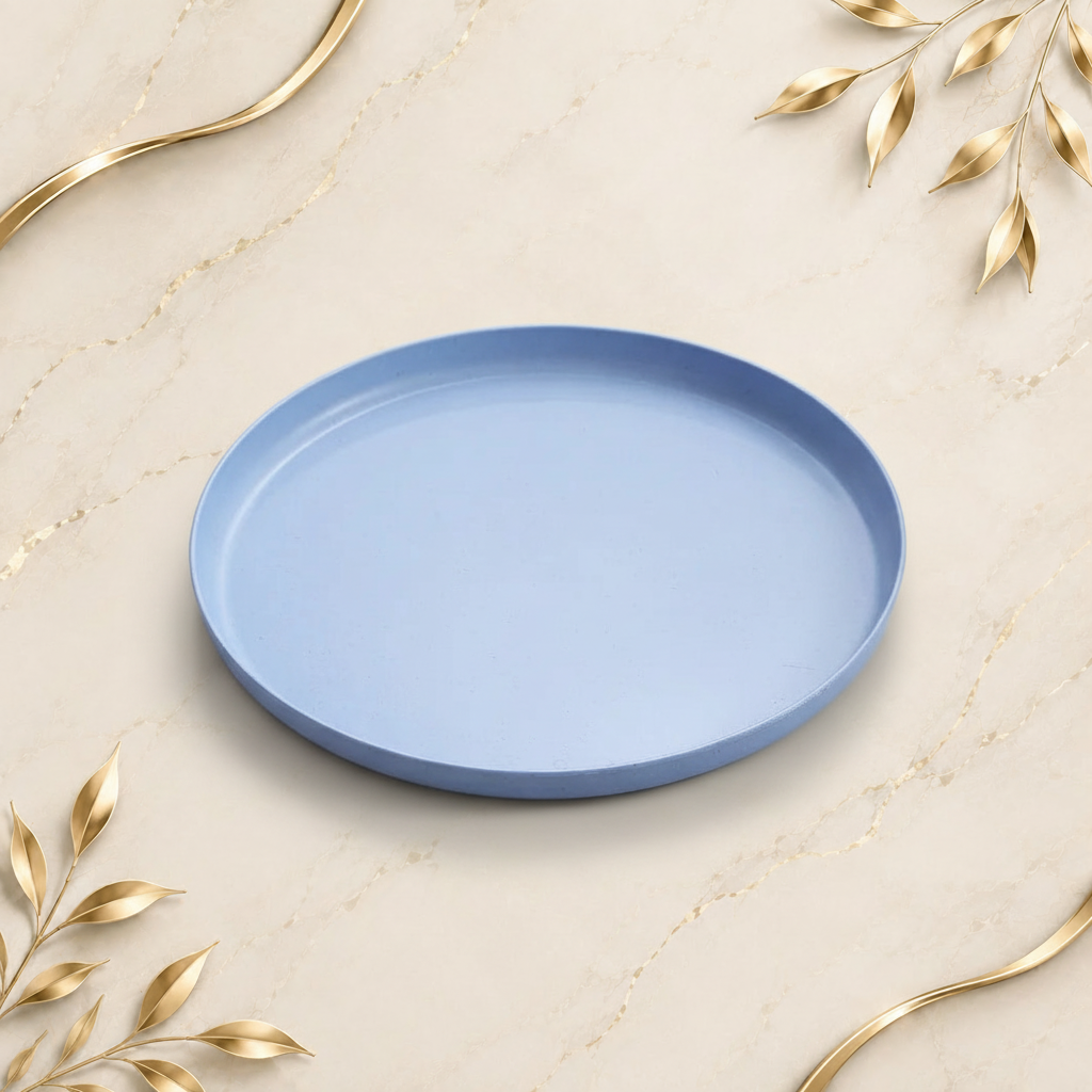 Light Blue Plate – Marble Gold Background