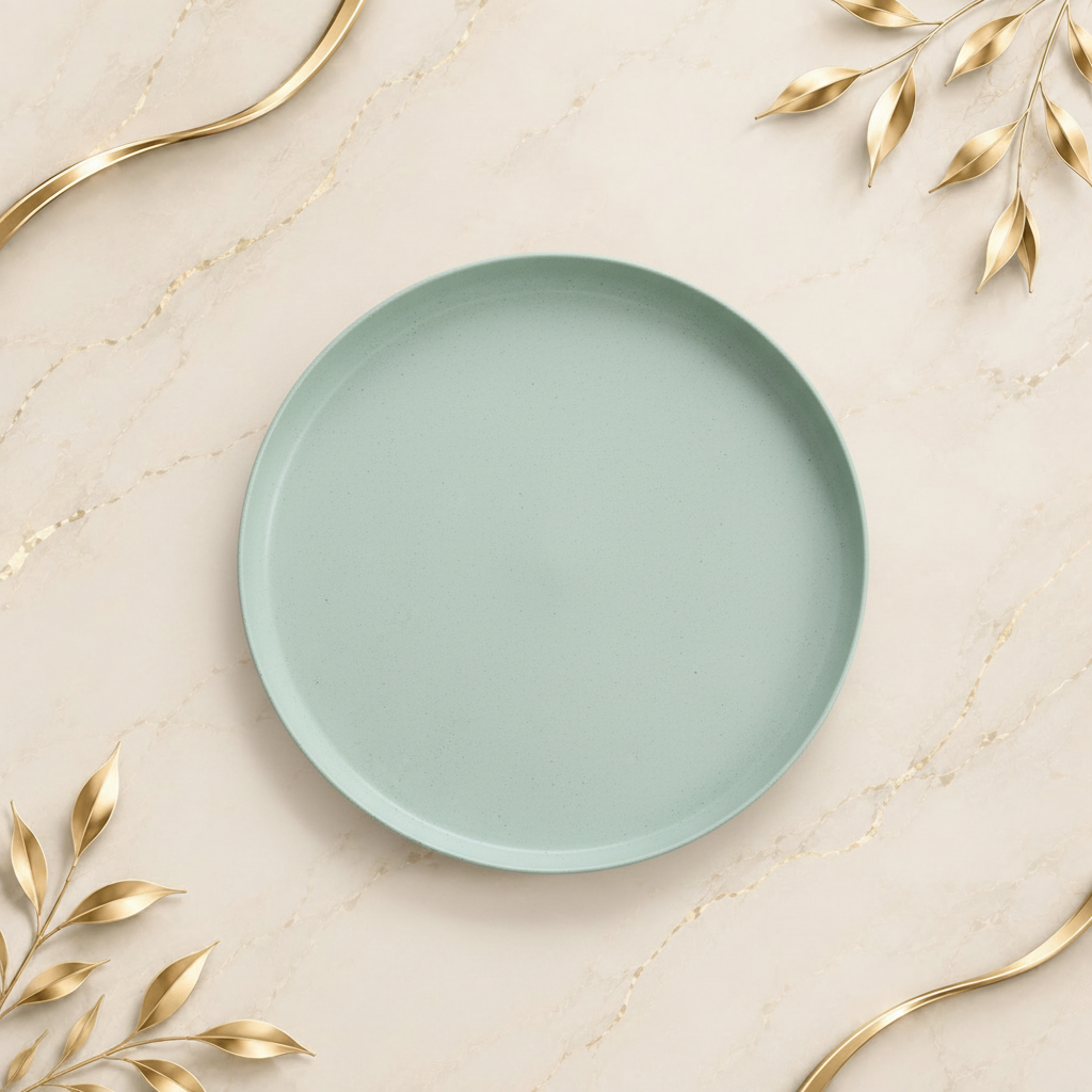 Light Green Plate – Marble Gold Background