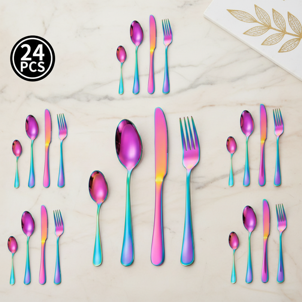 Rainbow 24pcs on Cream Marble