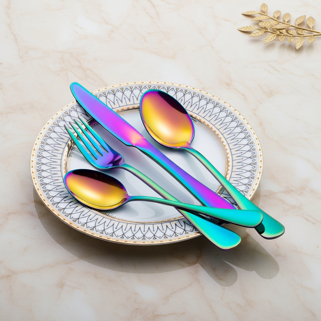 Rainbow Cutlery on Cream Marble