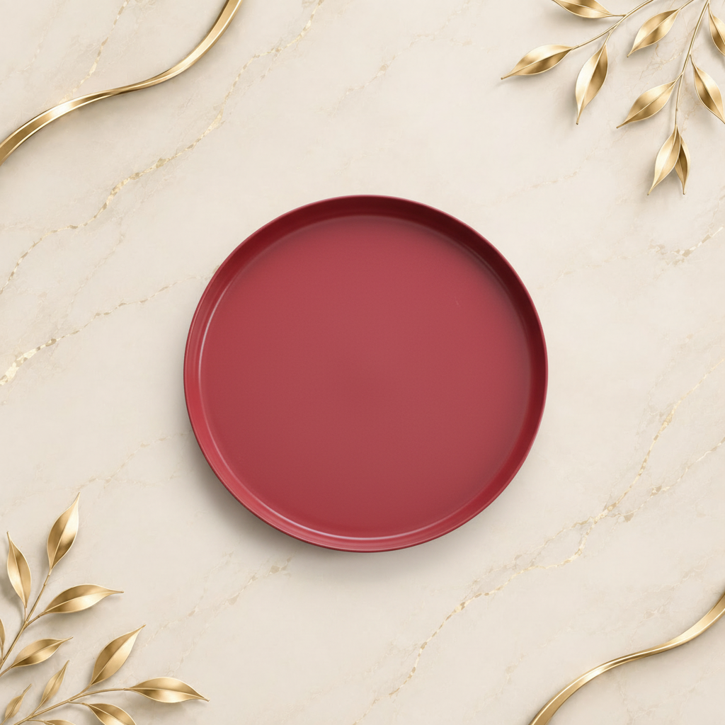 Red Plate – Marble Gold Background