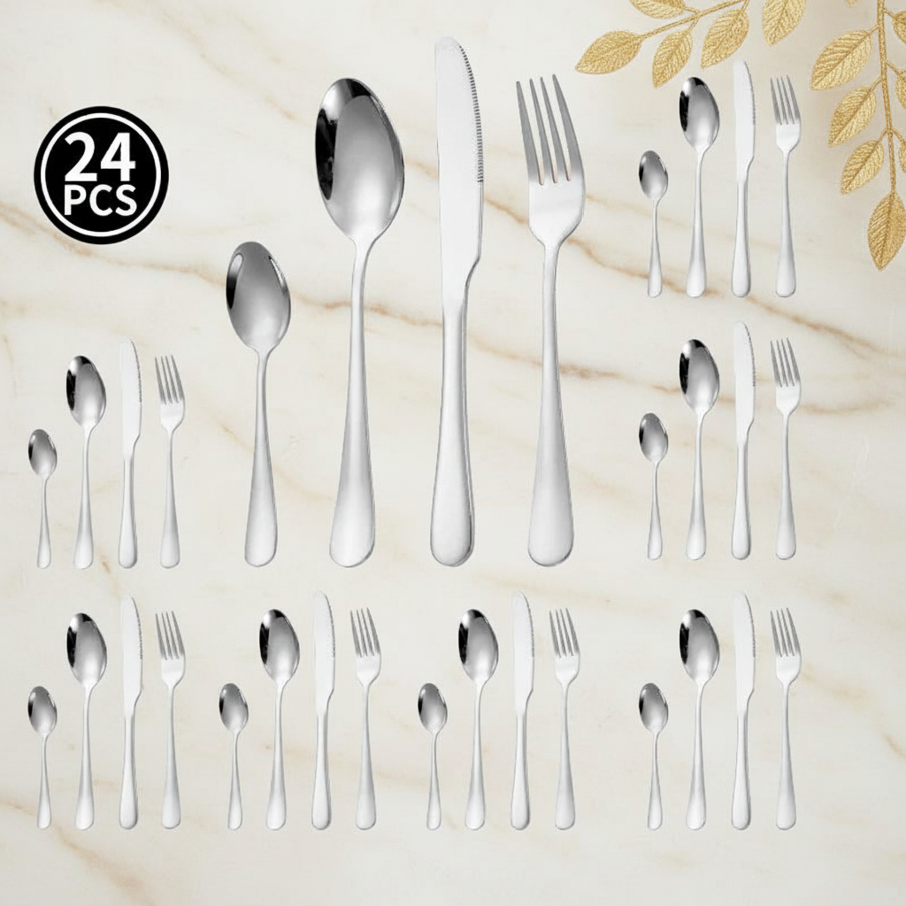 Silver 24pcs on Cream Marble