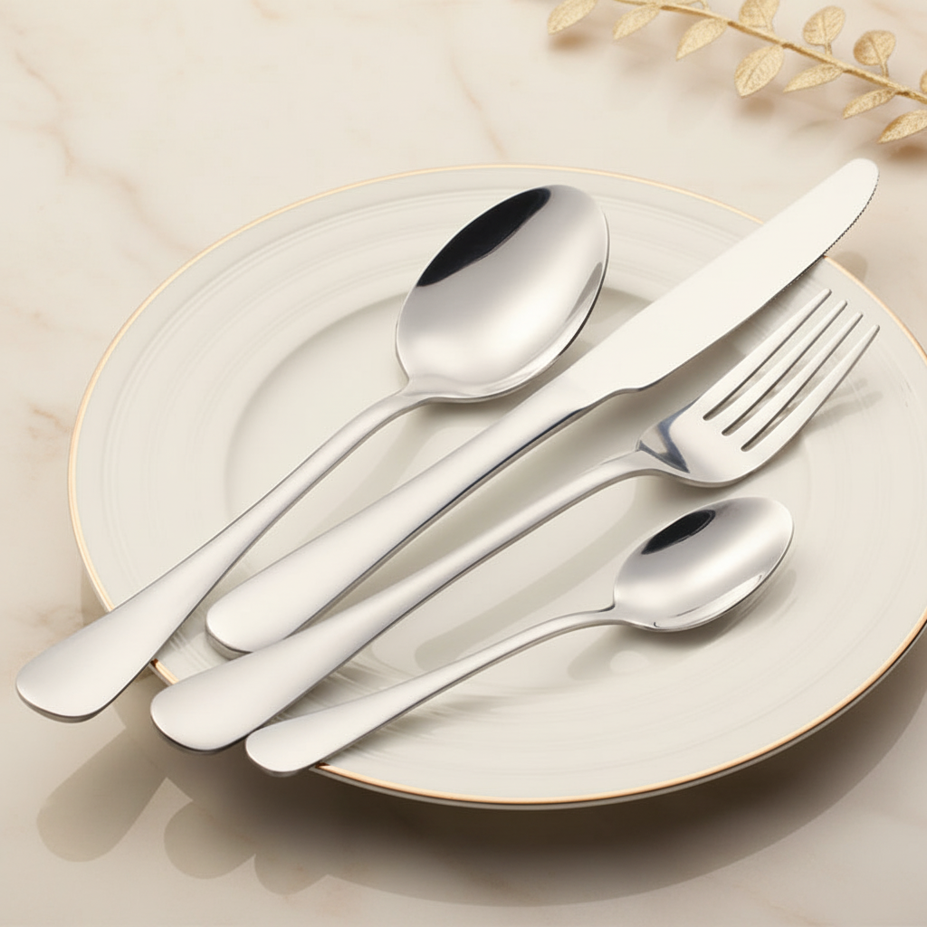 Silver Cutlery on Cream Marble