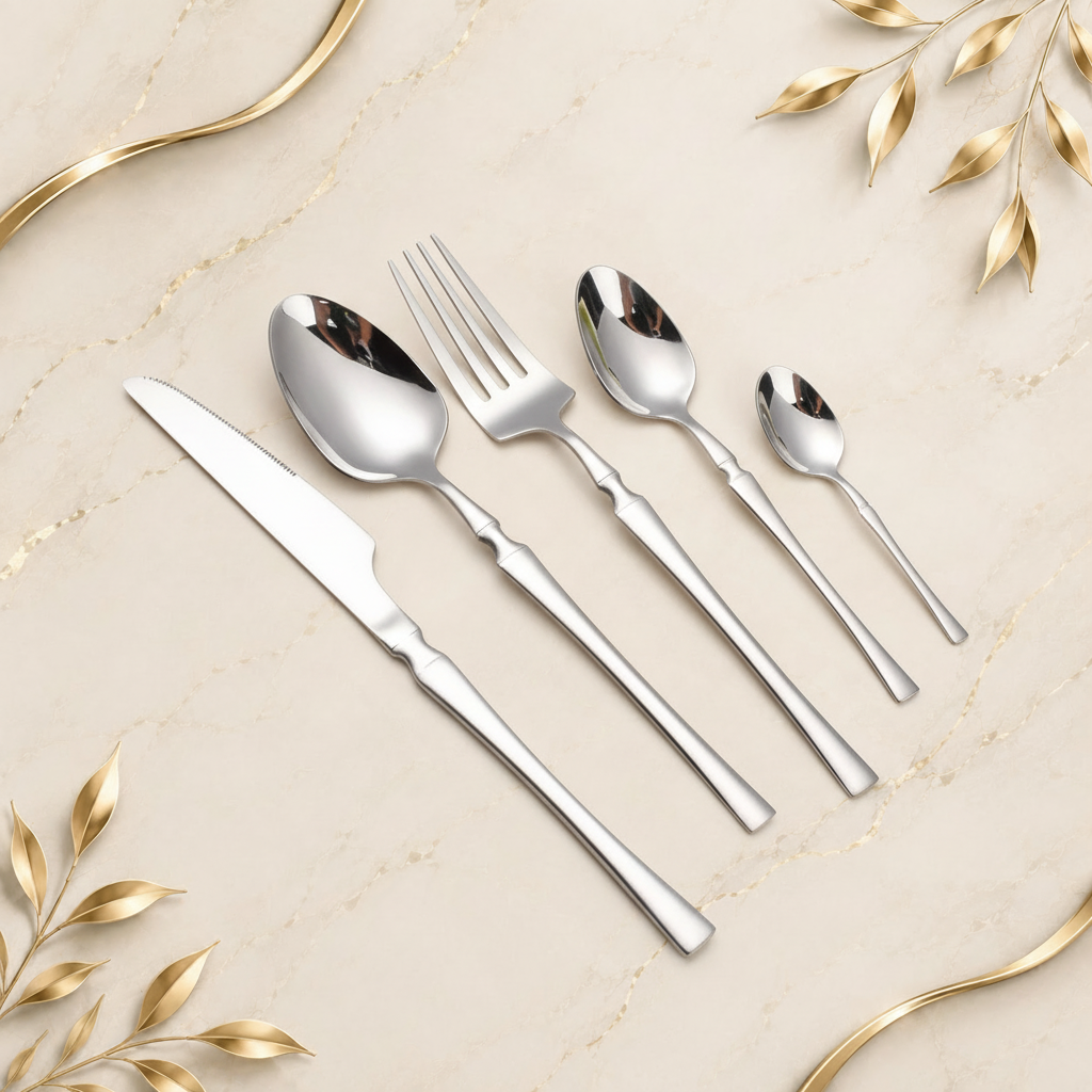 Silver Flatware on Brand Background