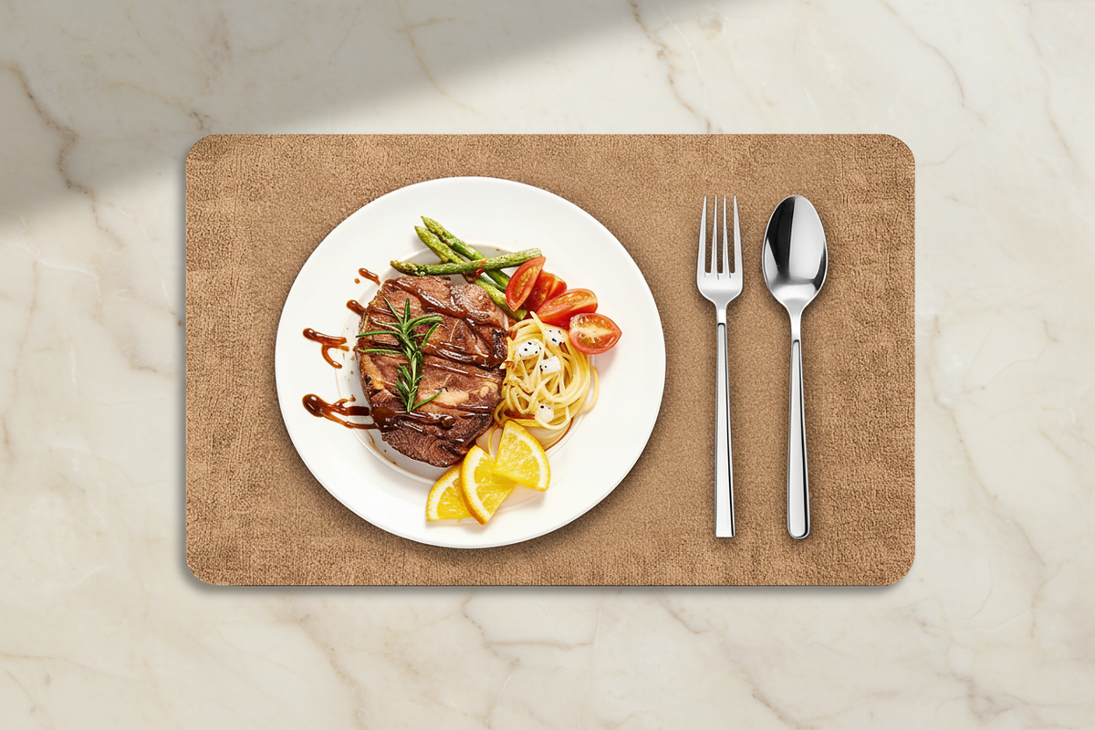 Tan Steak Flat Lay